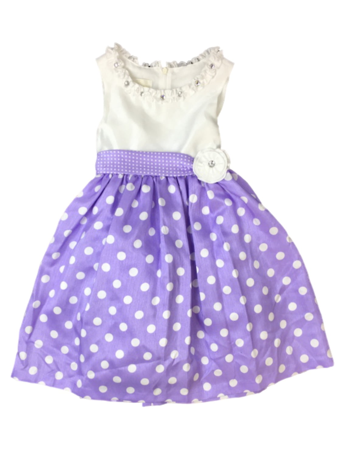 American Princess Girls Purple Polka Dot Rhinestone Party Dress Flower ...