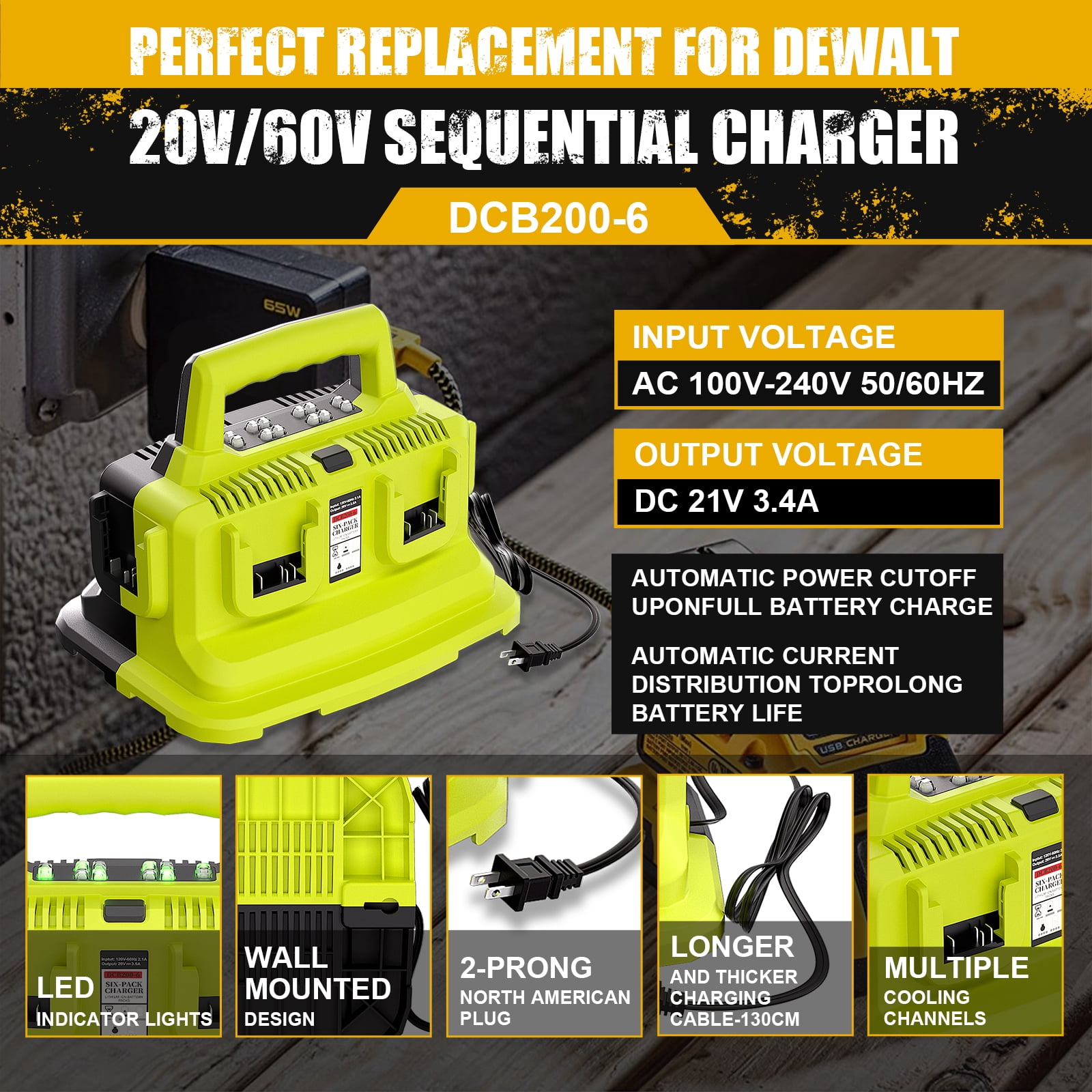 TenHutt Charger Replacement for Dewalt Battery Charger Station Compatible with de walt 20V/60V Battery DCB200 DCB104 DCB606 DCB612