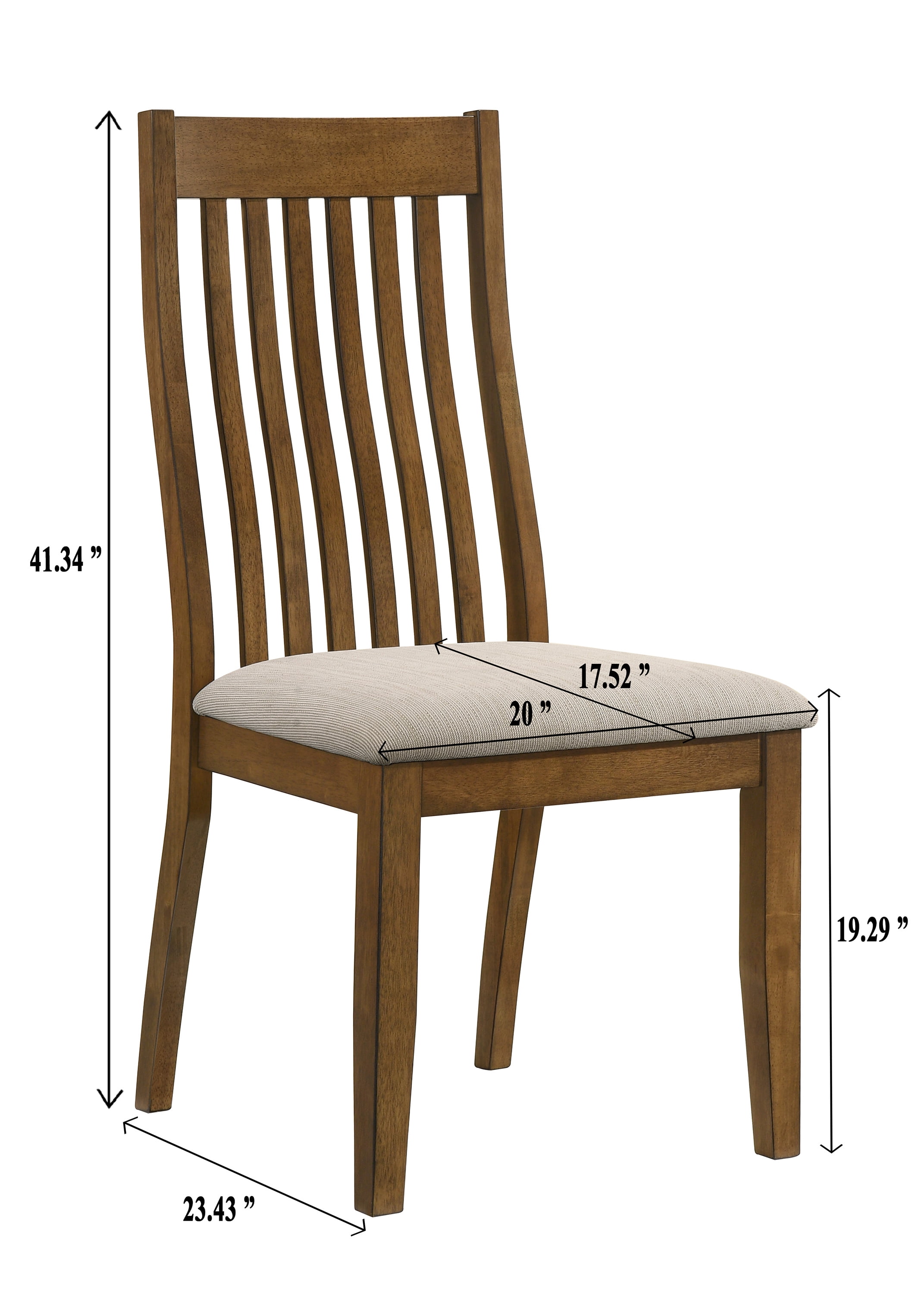 2pc Upholstered Chairs Brown Finish Beige Fabric Upholstery Wooden Dining Room Furniture