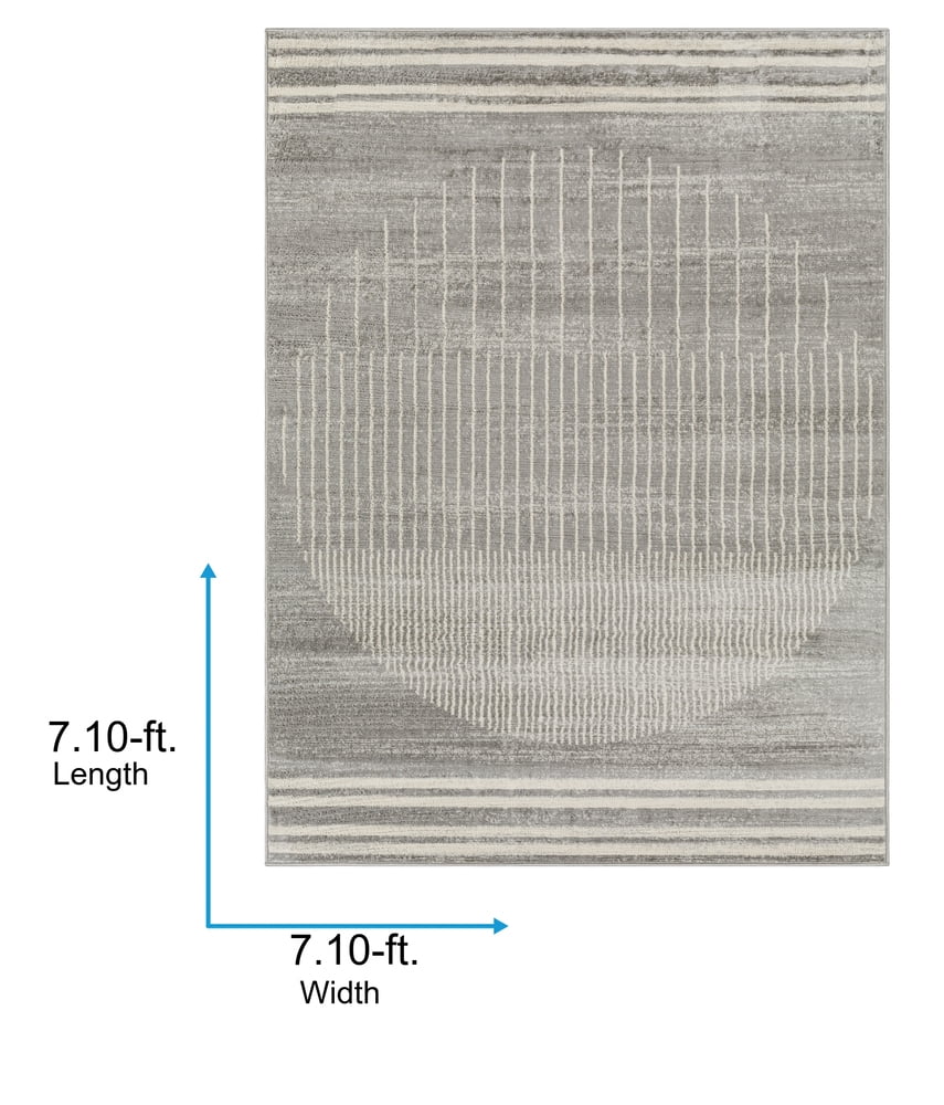 Livabliss Area Rugs for Living Room, 9ft Round Floransa Modern Gray Square Rug, Bedroom Dining Room Home Decor Stain Resistant Carpet (7'10" x 7'10")