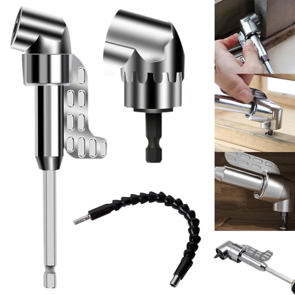 Magnetic 105 Degree Right Angle Drill Adapter, 1/4" Hex Shank Driver and Flexible Angle Extension Bit Kit, Built-in Strong Magnet(3Pcs,Sliver)