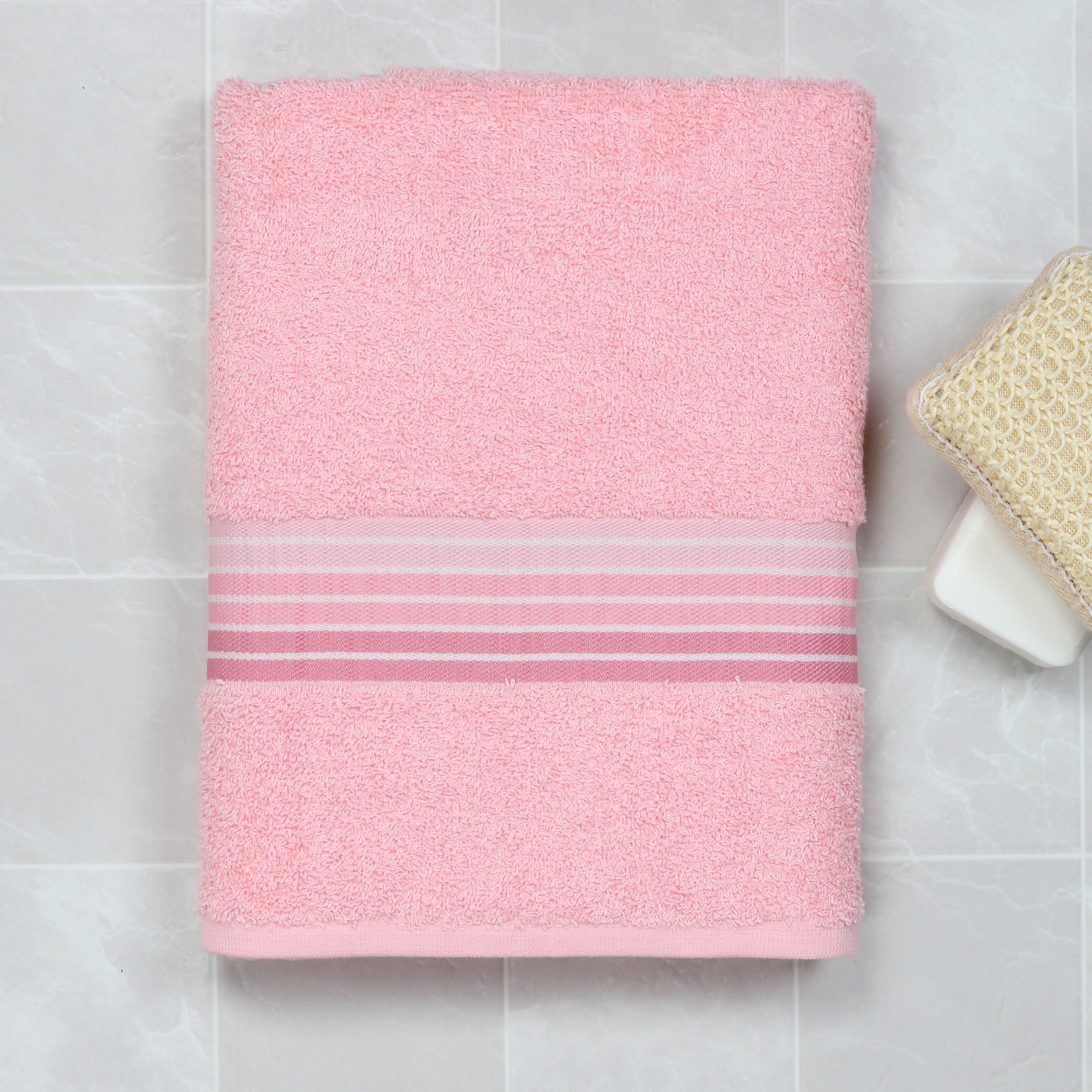 Mainstays Basic Bath Collection Single Bath Towel, Pink Ombre Stripe