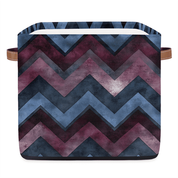 CURLYOOT 13 x 13 Inch Cube Storage Bin, Farmhouse Wood Fabric Storage Cube Baskets, Watercolor Closet Shelves Foldable Bins with Leather Handles for Home Organizer