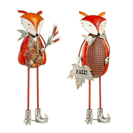 Fall Fox Metal Statuary, Set of 2