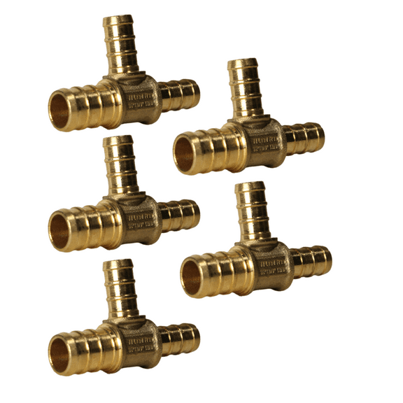 5 Pcs. XFITTING 1/2" x 3/8" x 3/8" Pex Tee, Pex B Reducing Tee Crimp Version 25-5-3=5X