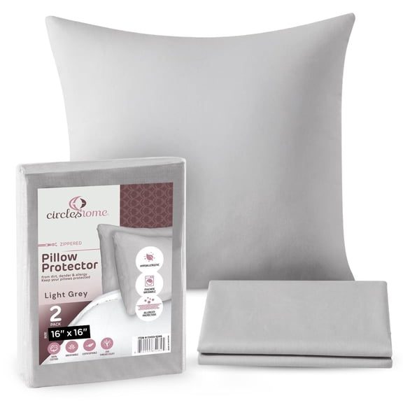 CIRCLESHOME Throw Pillow Protectors - 100% Cotton Breathable Pillowcases - 16 X 16 Square Pillowcases - Protects Pillows from Dirt, Dust and Debris (Square Pillow - 2 Pack- 16x16)