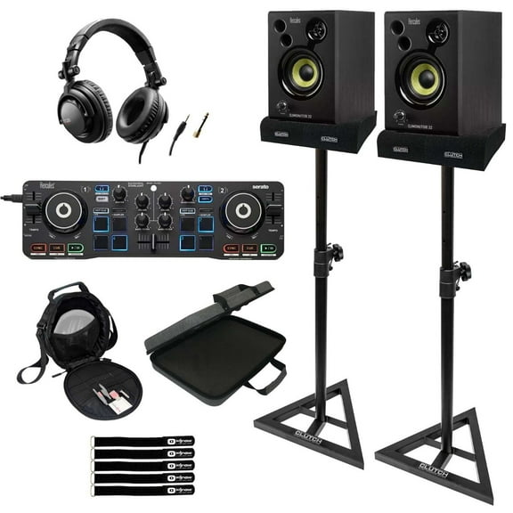 Hercules DJStarter Kit - Controller, Speakers, & Headphones with Stands & Case Package