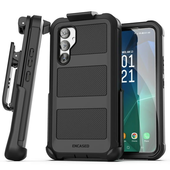 Encased FalconShield Designed for Samsung Galaxy A54 5G Case with Screen Protector and Belt Clip Holster - Black