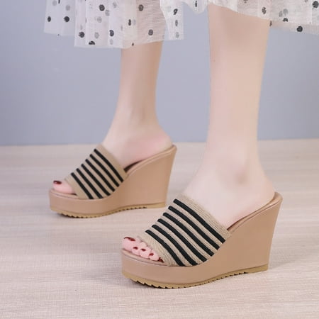 

Lhked Josdec Womens Shoes Clearance Platform Beach Open-toe Knitted Wedge Sandals With Round Toe