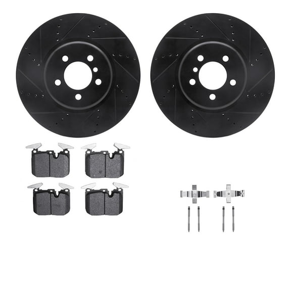 Dynamic Friction Company Front Brake Rotors-Drilled and Slotted-Black with 5000 Advanced Brake Pads includes Hardware 8512-31130
