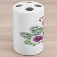 thumbnail image 1 of Hibiscus Ceramic Toothbrush Holder, Flamingo over Exotic Multicolored Petals, Decorative Versatile Countertop for Bathroom, 4.5" X 2.7", White Multicolor, 1 of 4