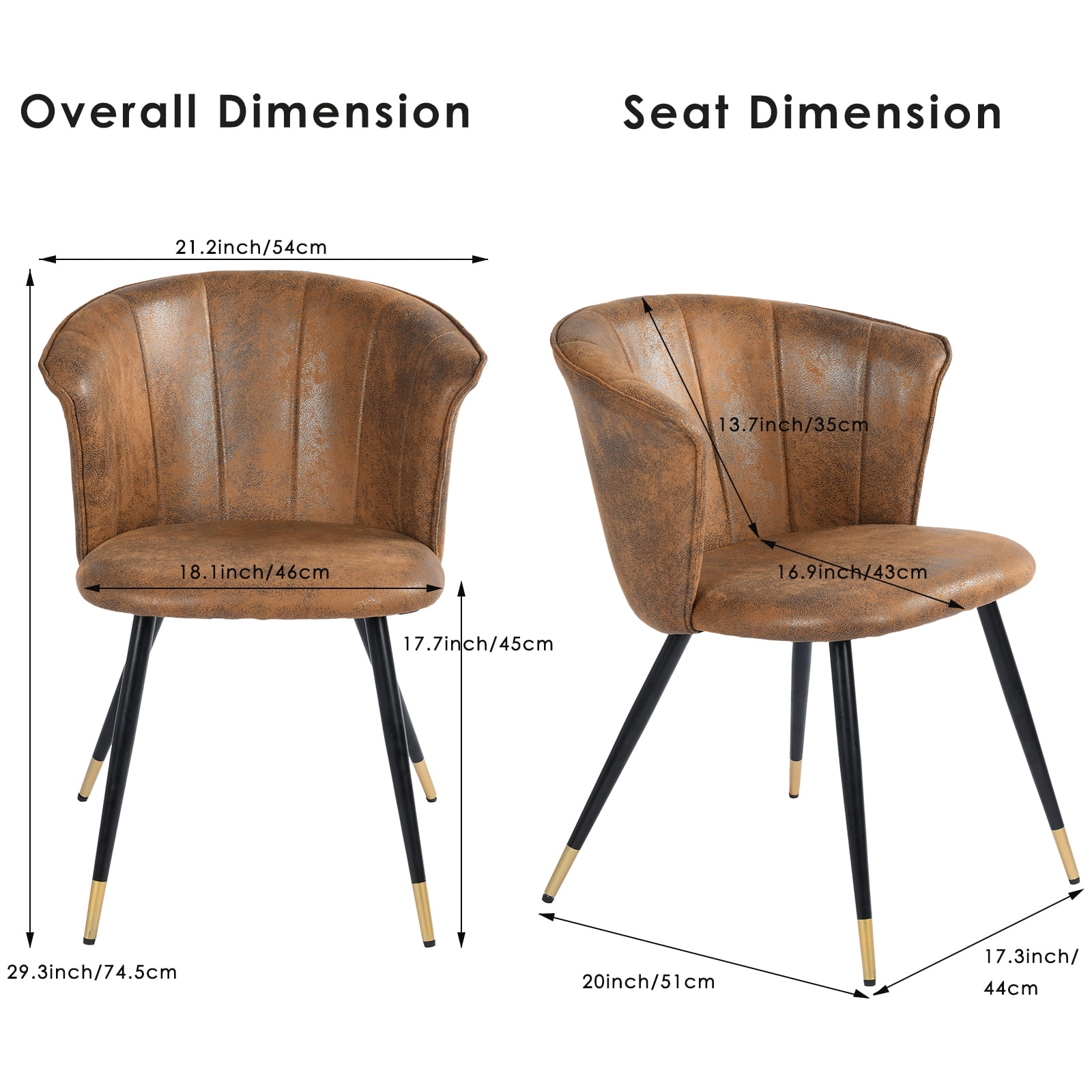 Homy Casa Dining Chairs Set of 2, Upholstered Kitchen and Living Room Side Chairs, Brown