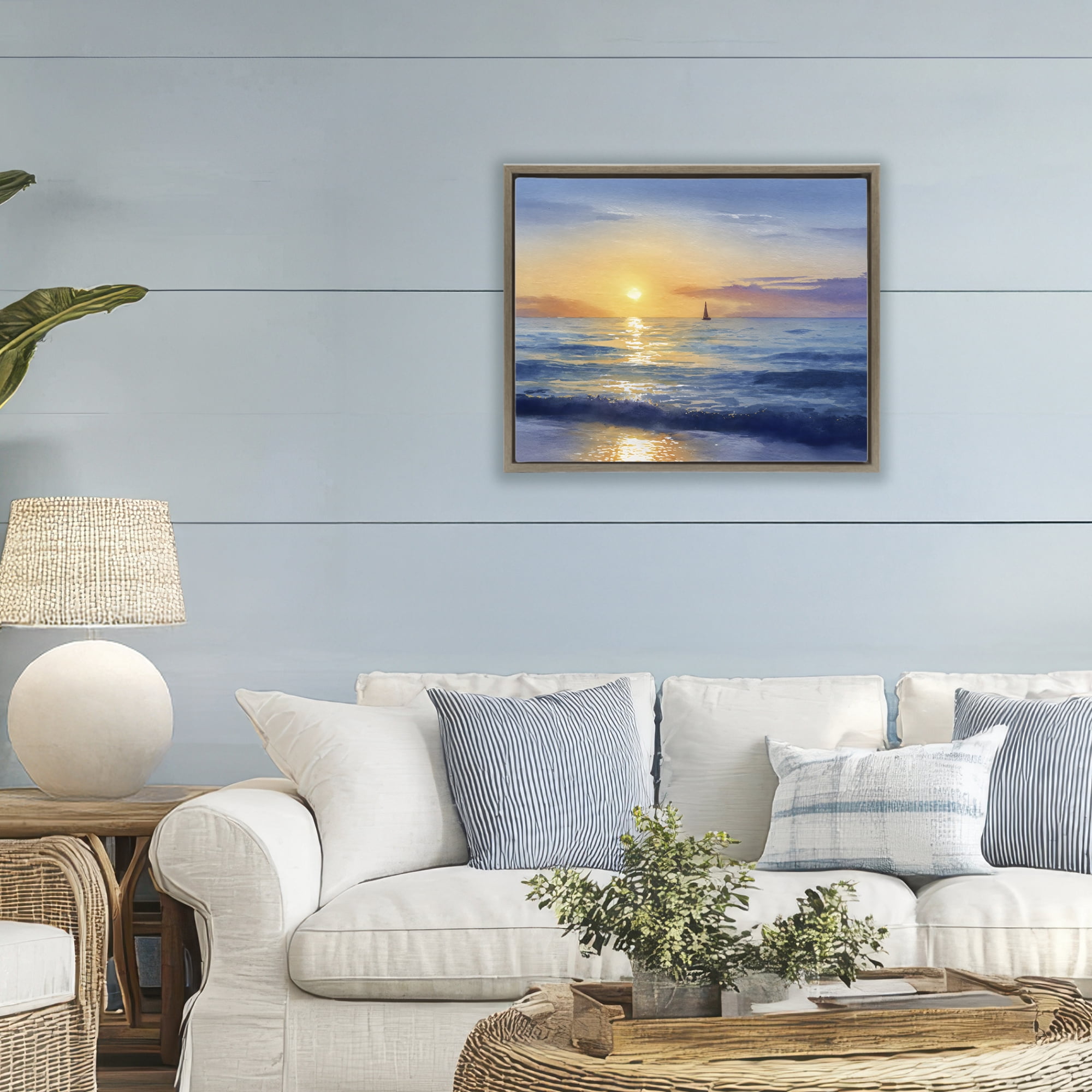 Stupell Industries Sails To The Sun At Sea Brown Framed Floater Canvas Wall Art, design by Franklyn Gregory