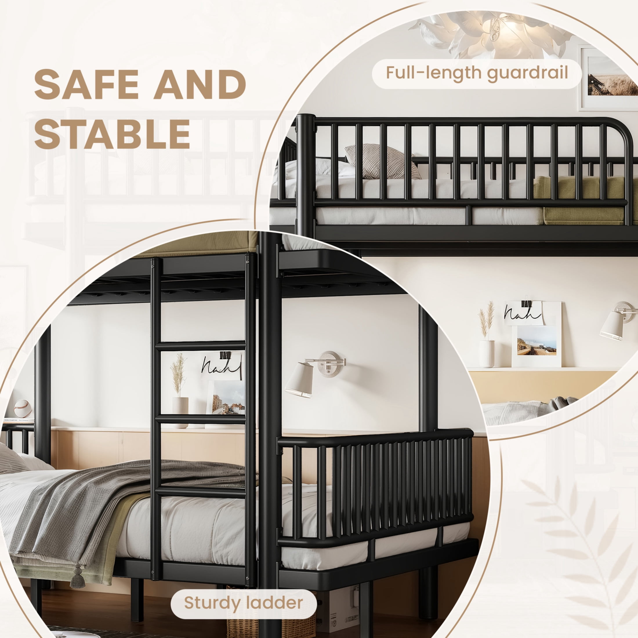 Noble House Full over Full Bunk Bed with Guardrails and Ladder, Can Separate into 2 Platform Beds, Black