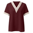 thumbnail image 3 of Eashery Tops For Women Womens Tops Summer Ruffle Short Sleeve V Neck T Shirts Loose Red L, 3 of 4