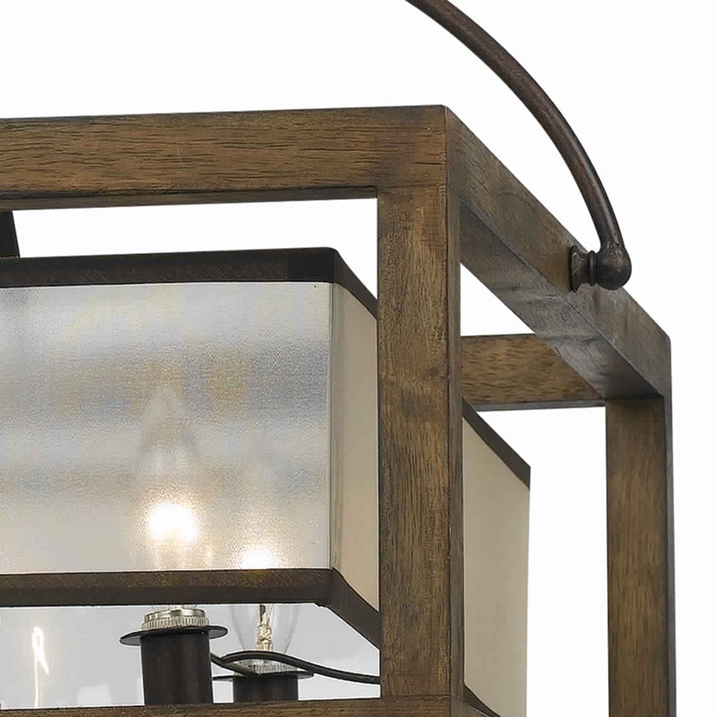 6 Bulb Square Chandelier with Wooden Frame and Organza Striped Shade, Brown - image 3 of 5
