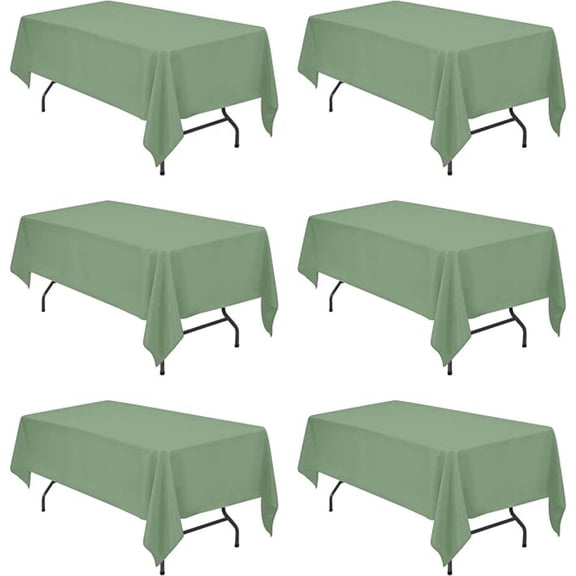 6 Pack Sage Green Tablecloths for 6 Foot Rectangle Tables 60 x 102 Inch - 6ft Rectangular Bulk Linen Polyester Fabric Washable Long for Wedding Reception Banquet Party Buffet Birthday