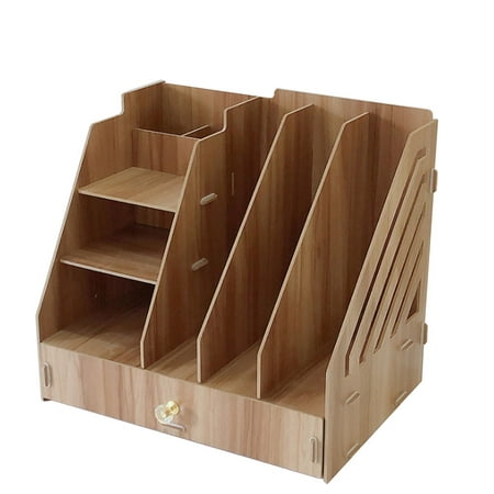 Desk Storage Box, Book Holder Cherry Wood Color Drawer Type Magazine ...