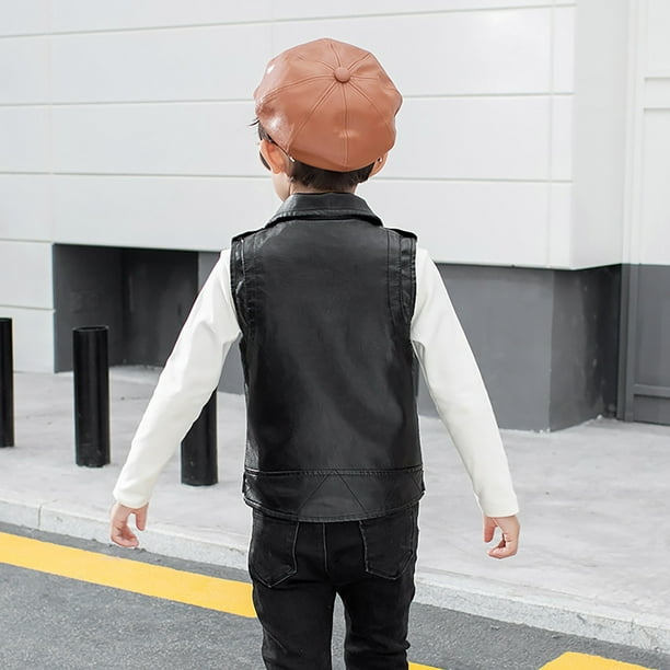 Boys black leather vest cheap