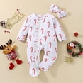 thumbnail image 4 of Otqutp Baby Girls Cute Ruffles Long Sleeve Candy Cane Printed Romper Bowknot Ribbed Bodysuits with Headbands Spring Autumn Outfits(1-White,0-3 Months), 4 of 9
