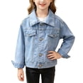 thumbnail image 2 of Toddler Girls Cute Embroidery Denim Jacket, Long Sleeve Coat With Side Pockets Fashion Casual Outerwear for Spring Autumn Baby Girls Blue 9-10 Years, 2 of 4