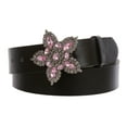 thumbnail image 1 of 1 1/2" Women's Snap On Five Leaved  Rhinestone Floral Fashion Belt Multi-Color Options, 1 of 2
