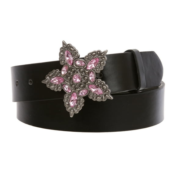 1 1/2" Women's Snap On Five Leaved Rhinestone Floral Fashion Belt Multi-Color Options
