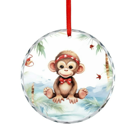 Christmas Ornament Little Monkey Christmas Glass Round Ornaments Funny Animal Lover Gifts Appreciation Gift for Xmas Friend Bestie Nurse Teacher Mentor Boss Coworker
