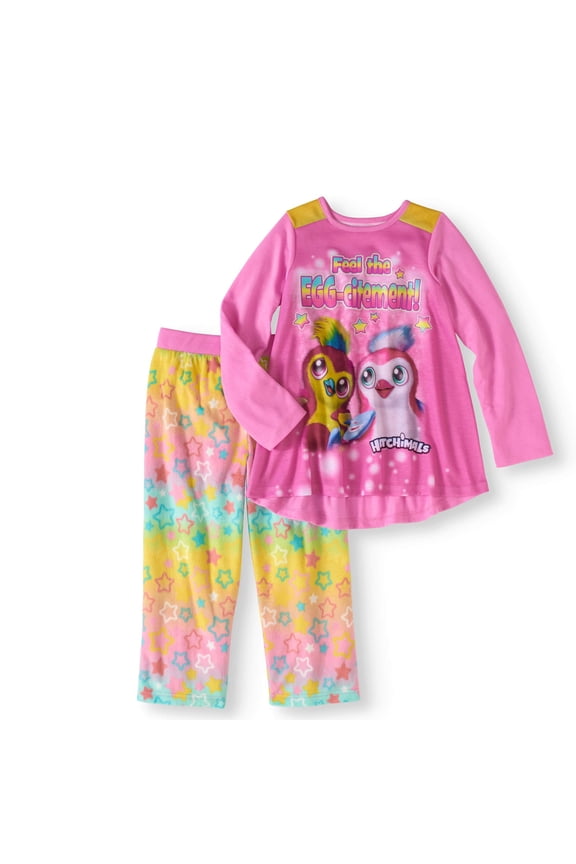 Girls' Jersey Top and Fleece Pant Pajama 2pc Set