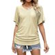 thumbnail image 1 of Top de verano para mujer, dobladillo fruncido, cuello en V, ojales, manga corta, color puro, camisa de verano, Top amarillo L, 1 of 7
