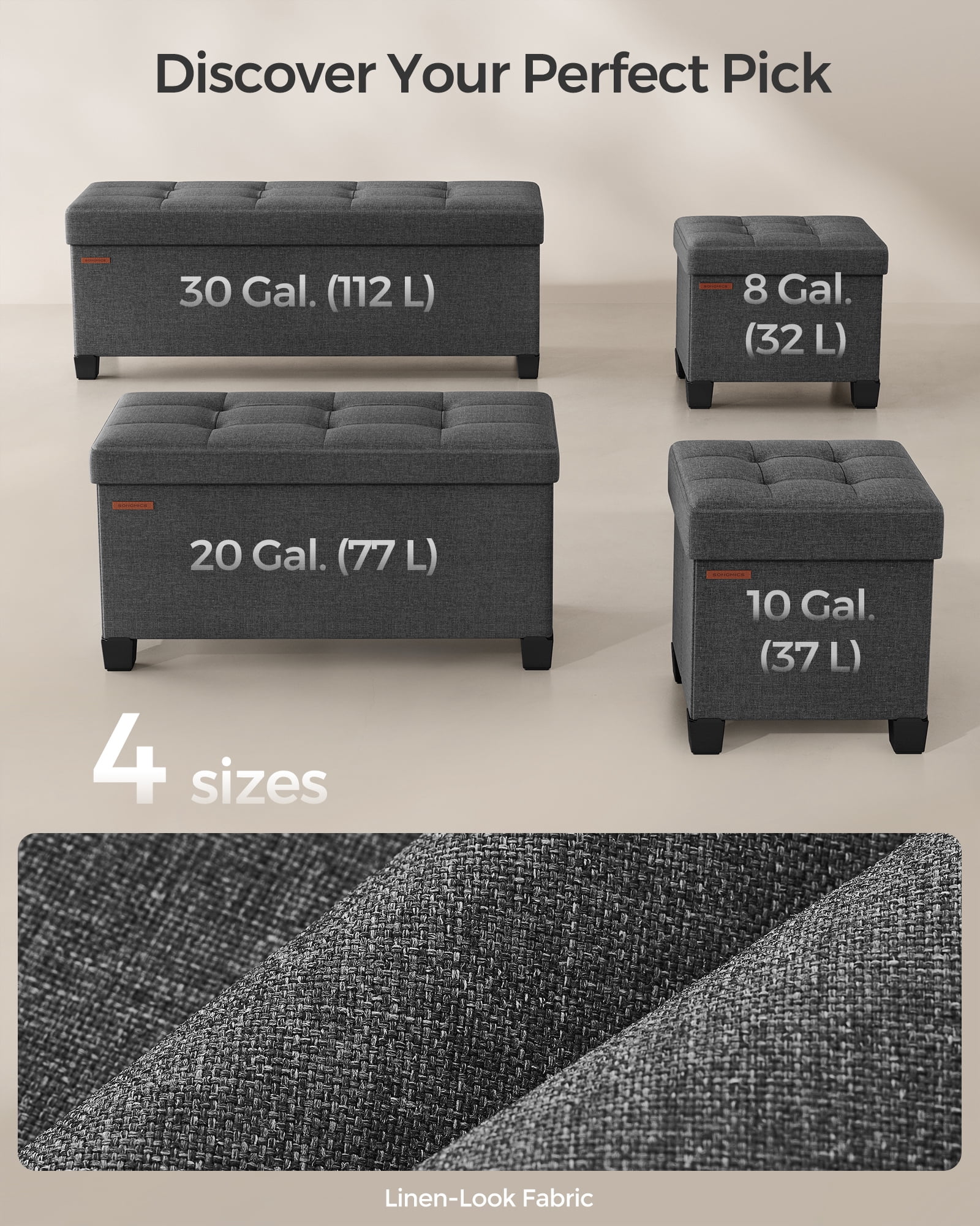 SONGMICS 30" Storage Ottoman Bench FoldingOttoman with Storage Foldable Foot Rest with Legs Load up to 660 lb for Living Room Bedroom Dark Gray