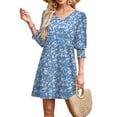 thumbnail image 3 of WIHOLL Flowy Dresses for Women Cute Floral Print 3/4 Length Sleeve Midi Dress Lightweight Casual Beach Vacation Sundresses with Pockets, 3 of 9