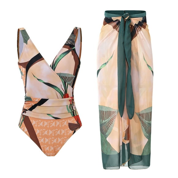Daisyyozoid Womens Swimwear Clearance Ladies Elegant Printed With Conservative High Waist Long Dress Set