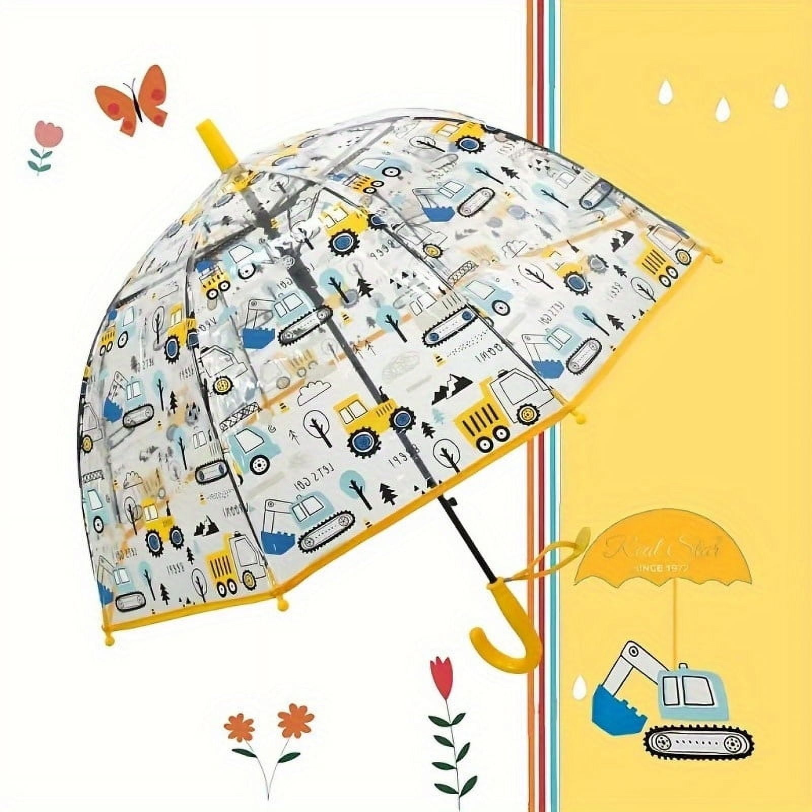 1pc Fun Cartoon Car Print Automatic Umbrella, Rainproof PVC & PE Material with Carbon-fiber Handle, 8 Ribs, No Switch Push Pull Open, Single Pack
