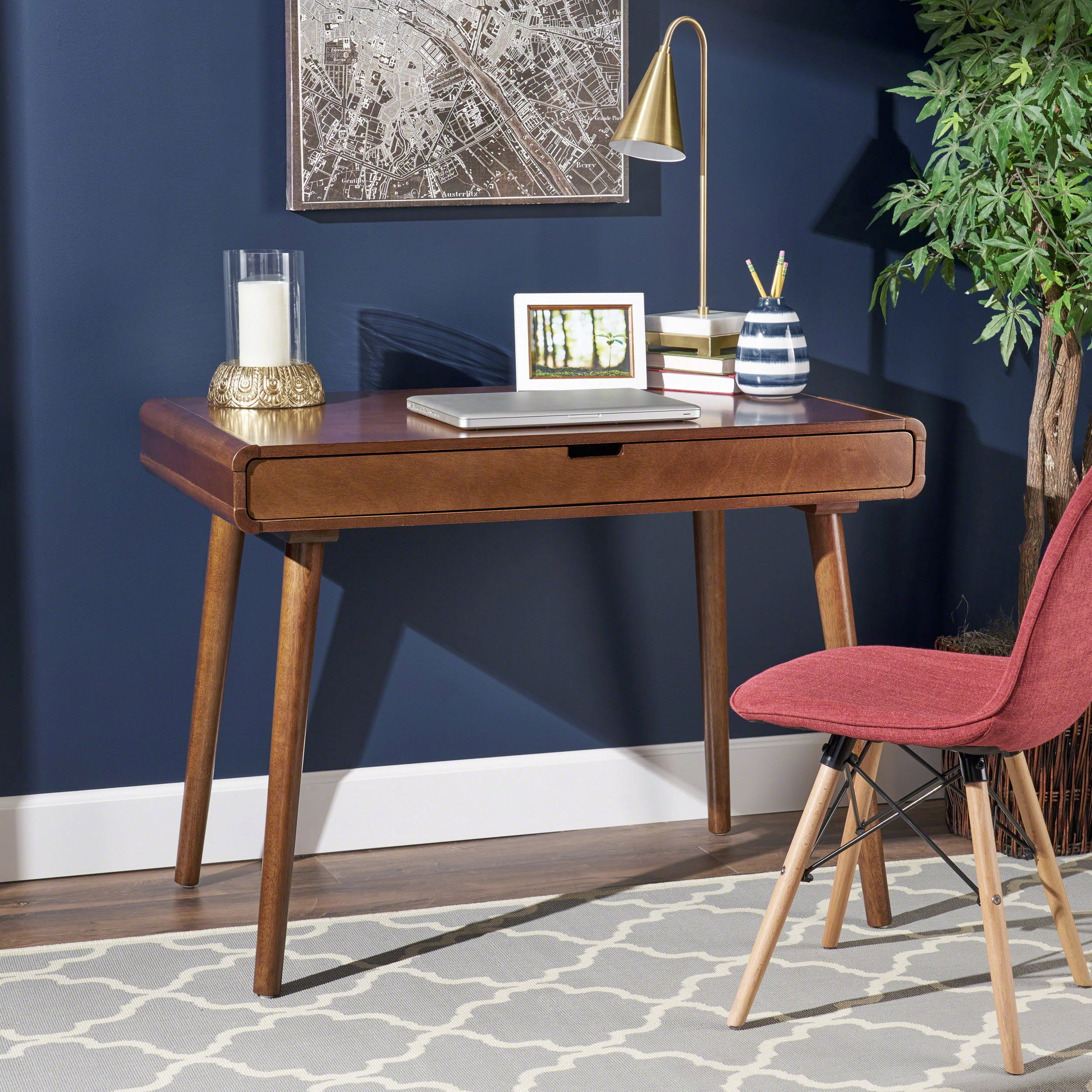 Writing Desk with Large Drawers, Computer Table for Home Office Workspace or Entryway, Brown