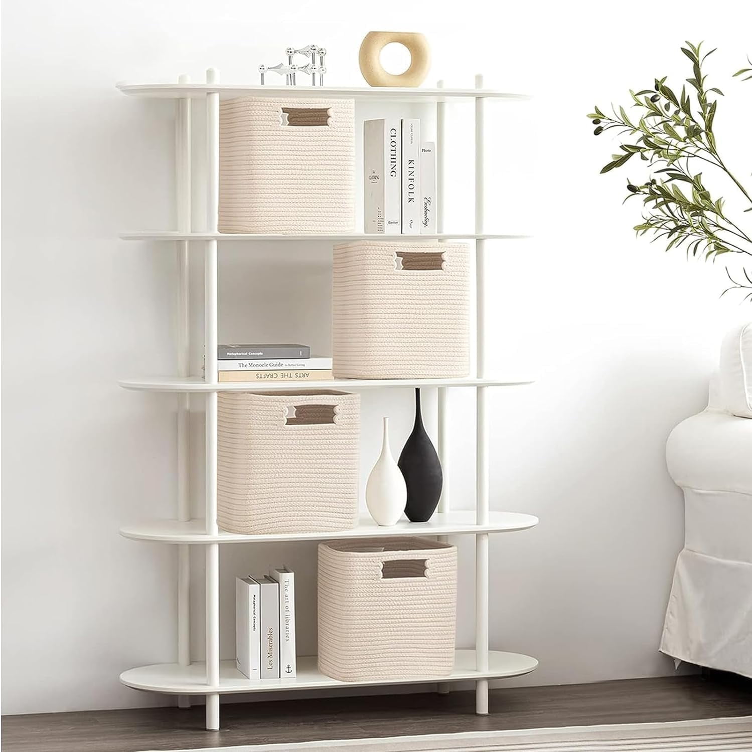 HBlife Set of 4 Storage Cubes-11 X 10.5 X 10.5 In, Cotton Rope Basket with Handles,Beige