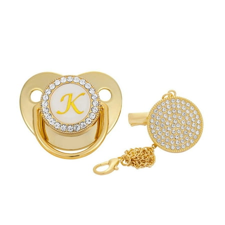 

QISIWOLE Baby Pacifier 26 Letter Name Initials Clip Silicone Baby Pacifier Golden Shiny Newborn Pacifier summer sale