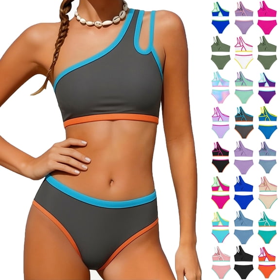 SIYUDAN Girls 2 Piece Swimsuit One Shoulder Bikini Set Bathing Suit with Padding for Ages 7-16