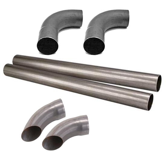 Speedway Motors Exhaust Extension Pipes, Includes Two 90 Degree Exhaust Elbows, Two Exhaust Collector Exhaust Pipes and Two Turn-Down/Kickout Tail Pipe Tips