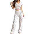 thumbnail image 2 of Muscularfit Bamboo Pajamas Womens Pjs Sexy Pajamas Sleepwear Sets Pjs Sets Red Crew Neck Short Sleeve Straight-Leg Full Fall Pajamas Women,XXL, 2 of 7