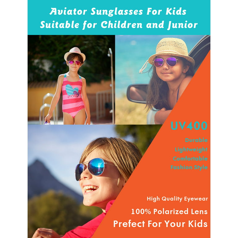 JOVAKIT Kids Small Polarized Aviator Sunglasses for Girls and Boys Age 4-16