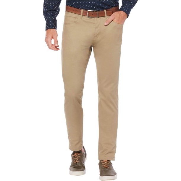 Pantalones chinos elásticos Perry Ellis para hombre color beige 34 de ancho x 34 de largo