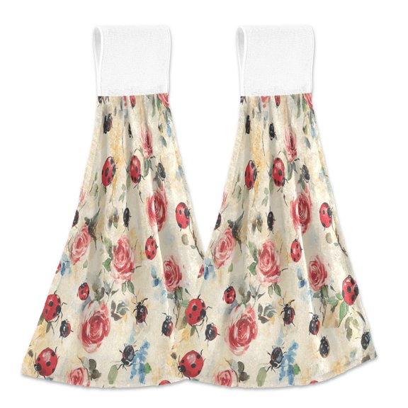 BZSMCE Hanging Hand Towels Fashion Floral Dance Pattern 2-Pack - Velcro Style Bathroom Kitchen Towels