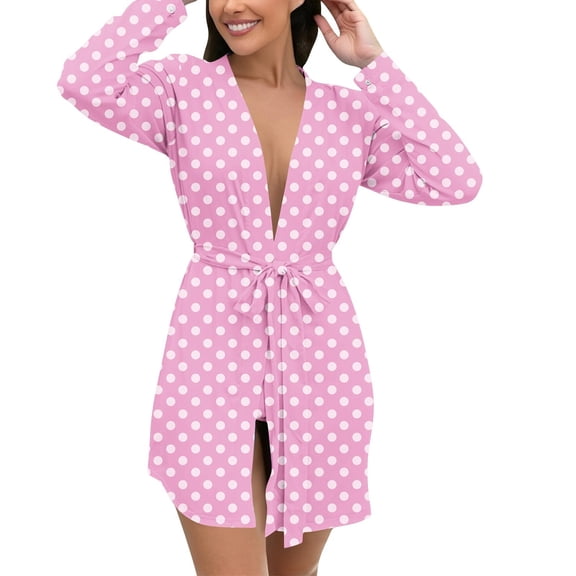Womens Long Sleeve Bathrobe Lightweight Plus Size Sleepwear Robe with Belt Casual Loose Ladies Loungewear Pink, 5XL