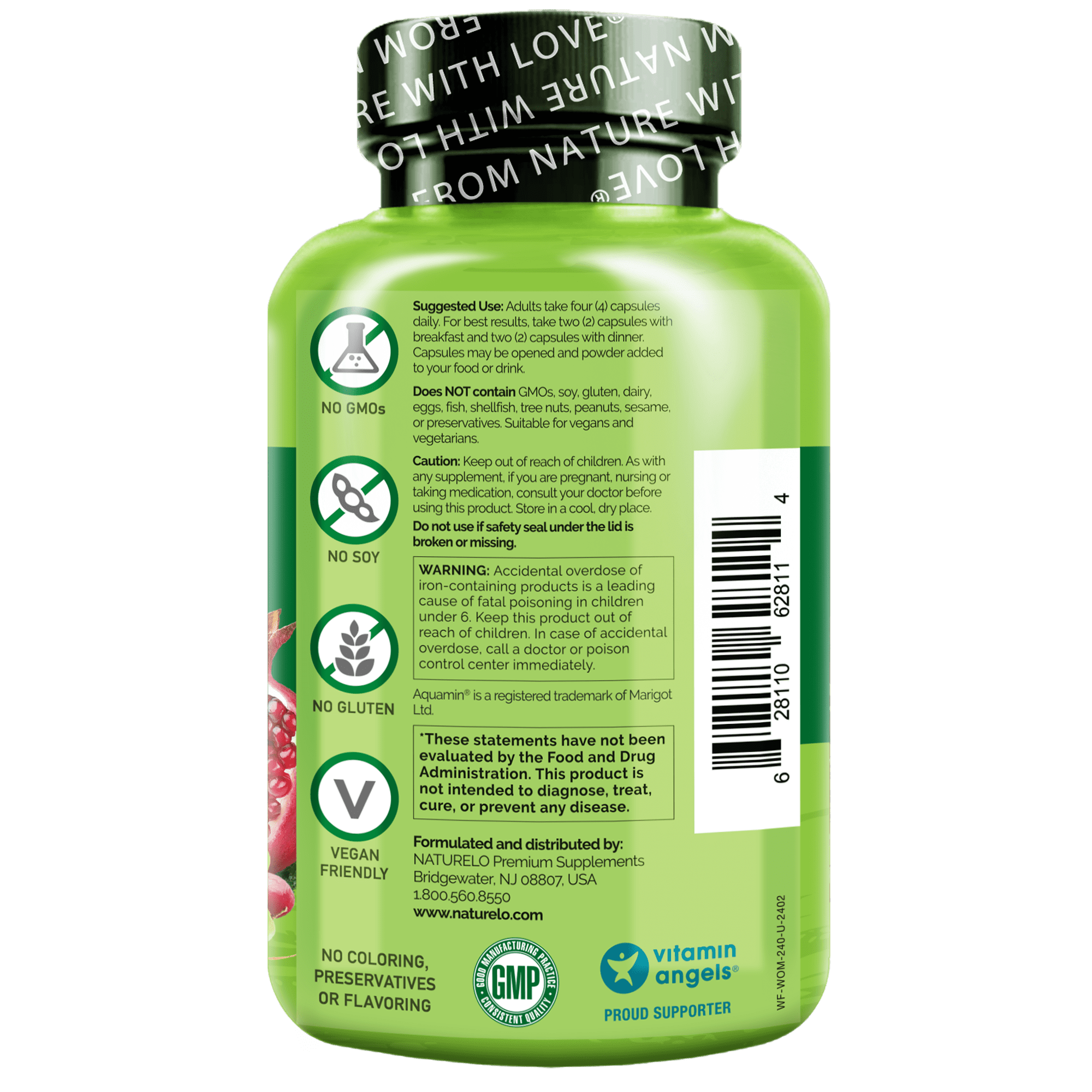 NATURELO Whole Food Multivitamin for Women - with Vitamins, Minerals, & Organic Extracts - Supplement for Energy and Heart Health - Non GMO - 240 Vegan Capsules