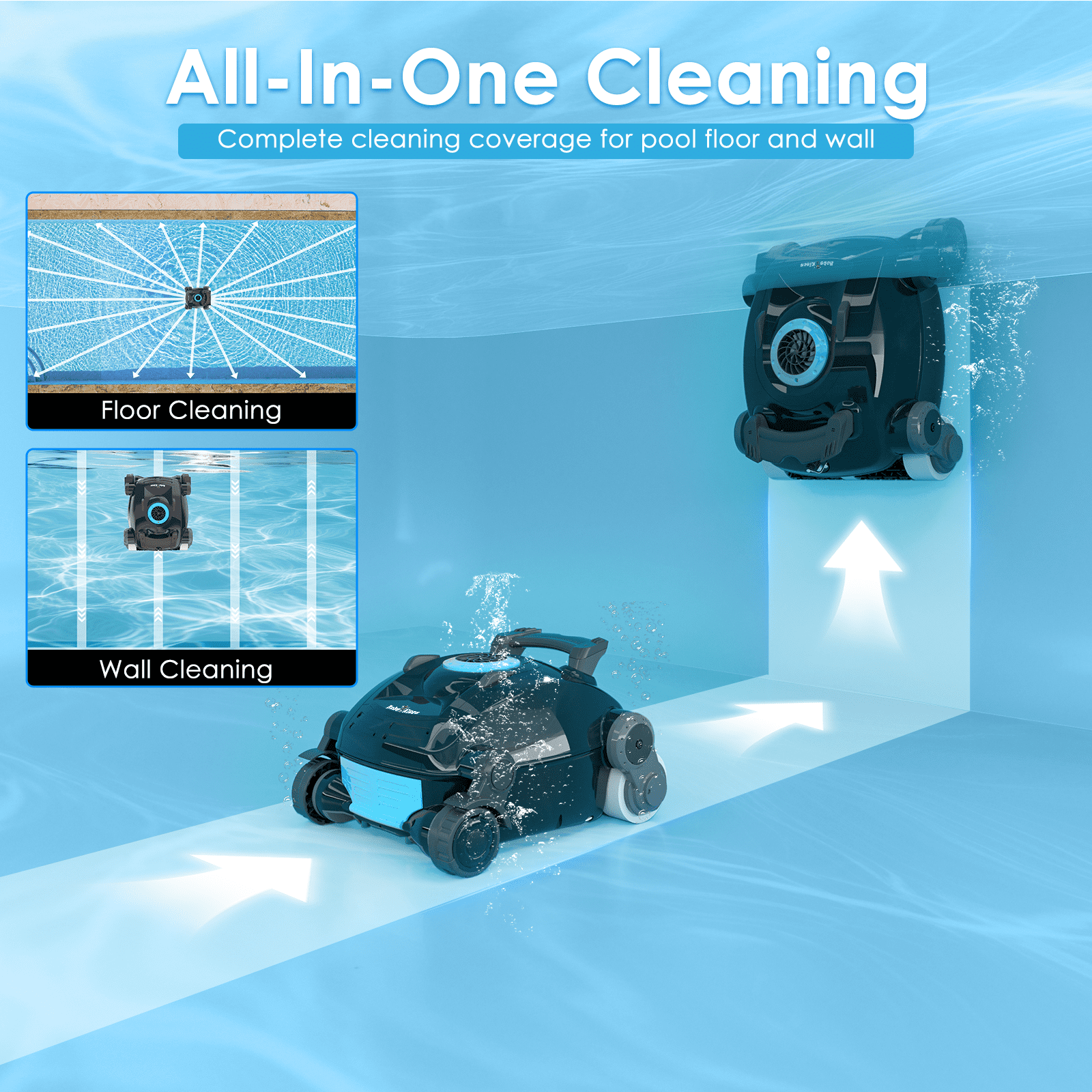 RoboKleen Robotic Pool Cleaner RK-X1 Cordless Wall Climbing for Inground and Above Ground Pools, 2700 GPH Suction, 8L Capacity
