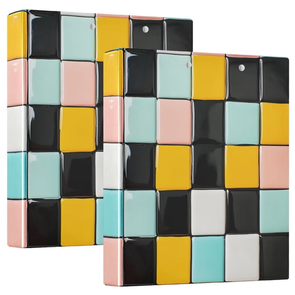 FORMRS 3 Ring Binder 1.5 inch with Pockets Set of 2 Clip Board 200 Sheets Capacity, Yellow Checkered Pattern
