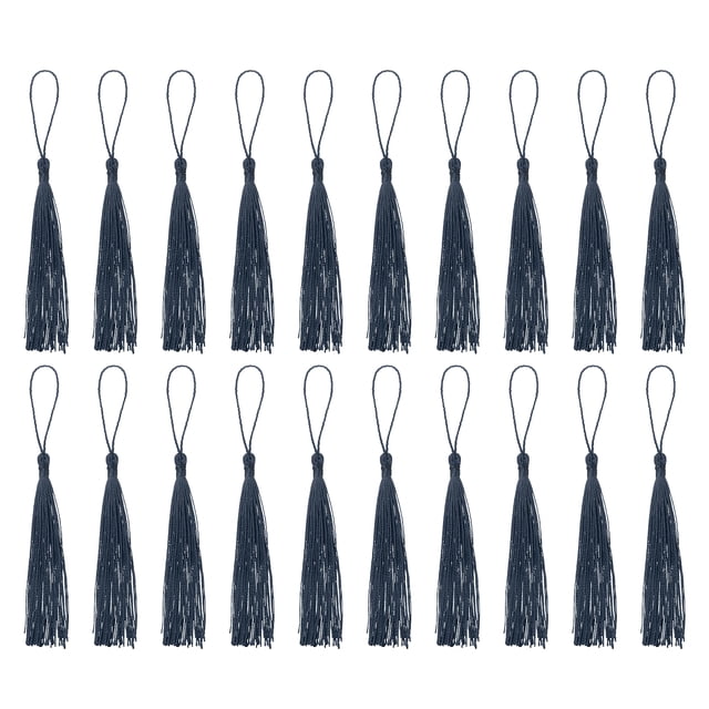 Uxcell 20Pack 5" Silky Bookmark Tassels with Loop for DIY Craft Accessory, Navy Blue