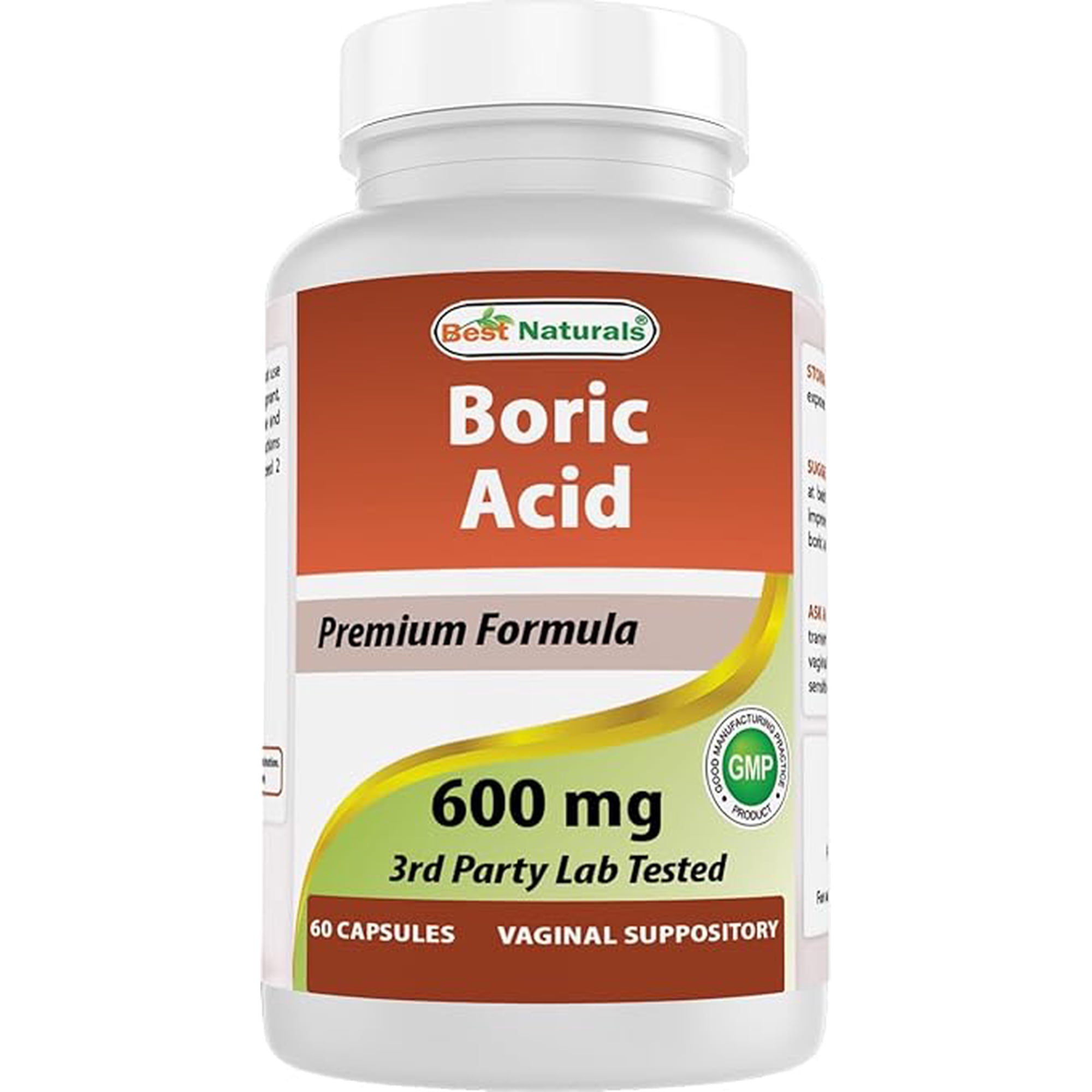 Best Naturals Boric Acid Yeast Infection Treatment Capsules, 600 mg, 60 Count