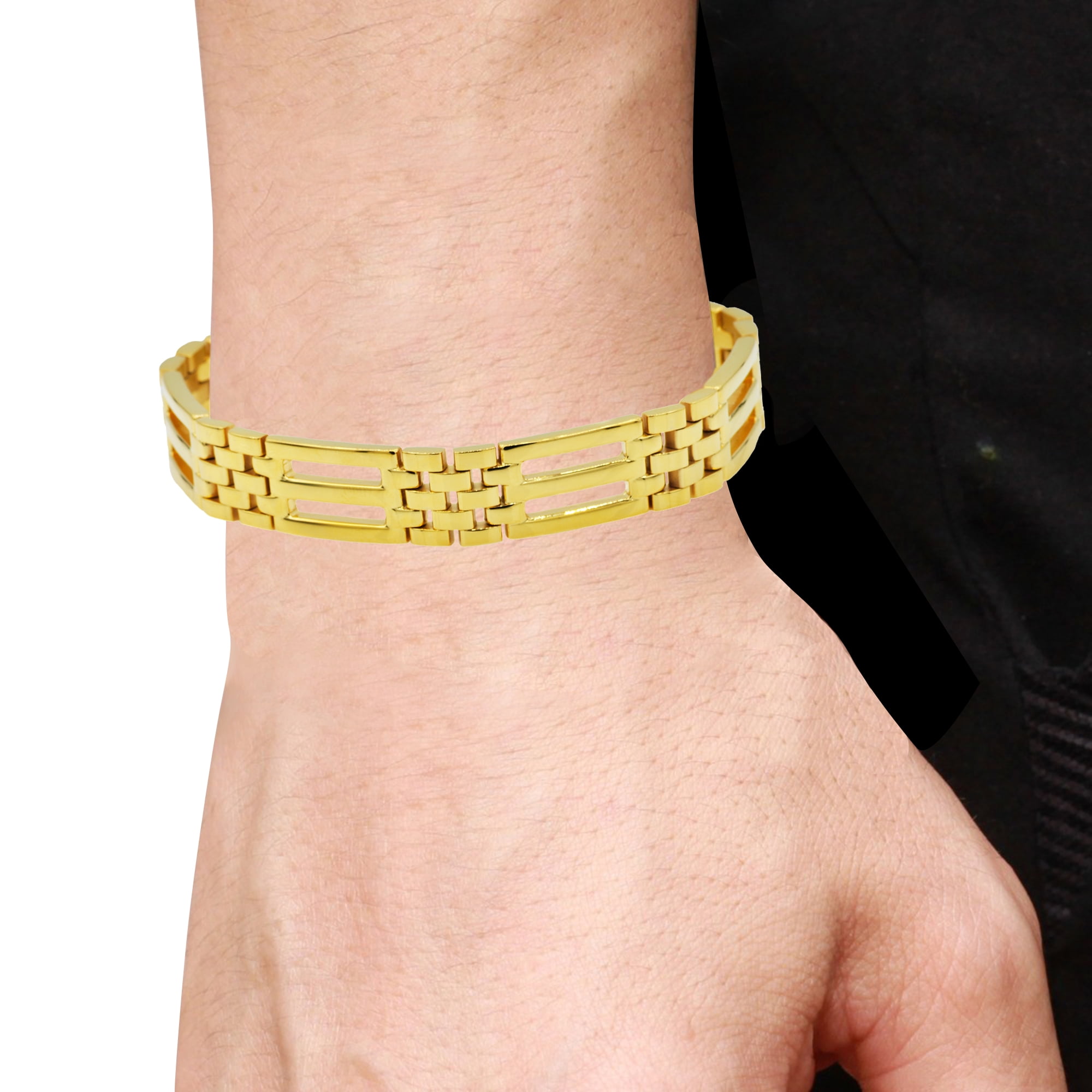 Arista Men's Classic Link Bracelet in Yellow Gold Plated Stainless Steel, 8.5"